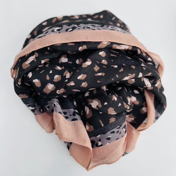 Black and Blush Stripe Leopard Print Scarf