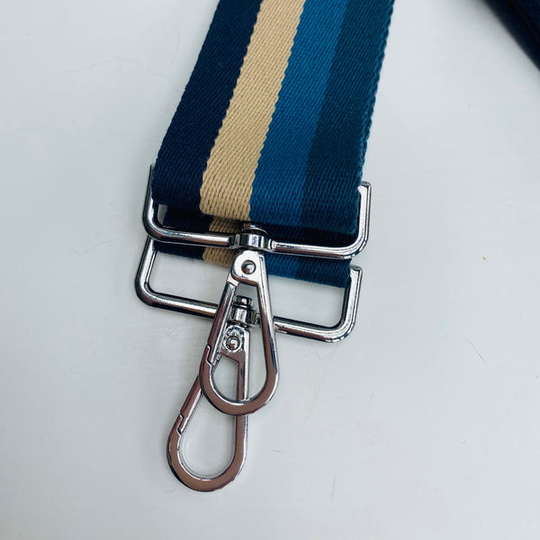 Blues and Stripe Bag Strap (silver hardware)