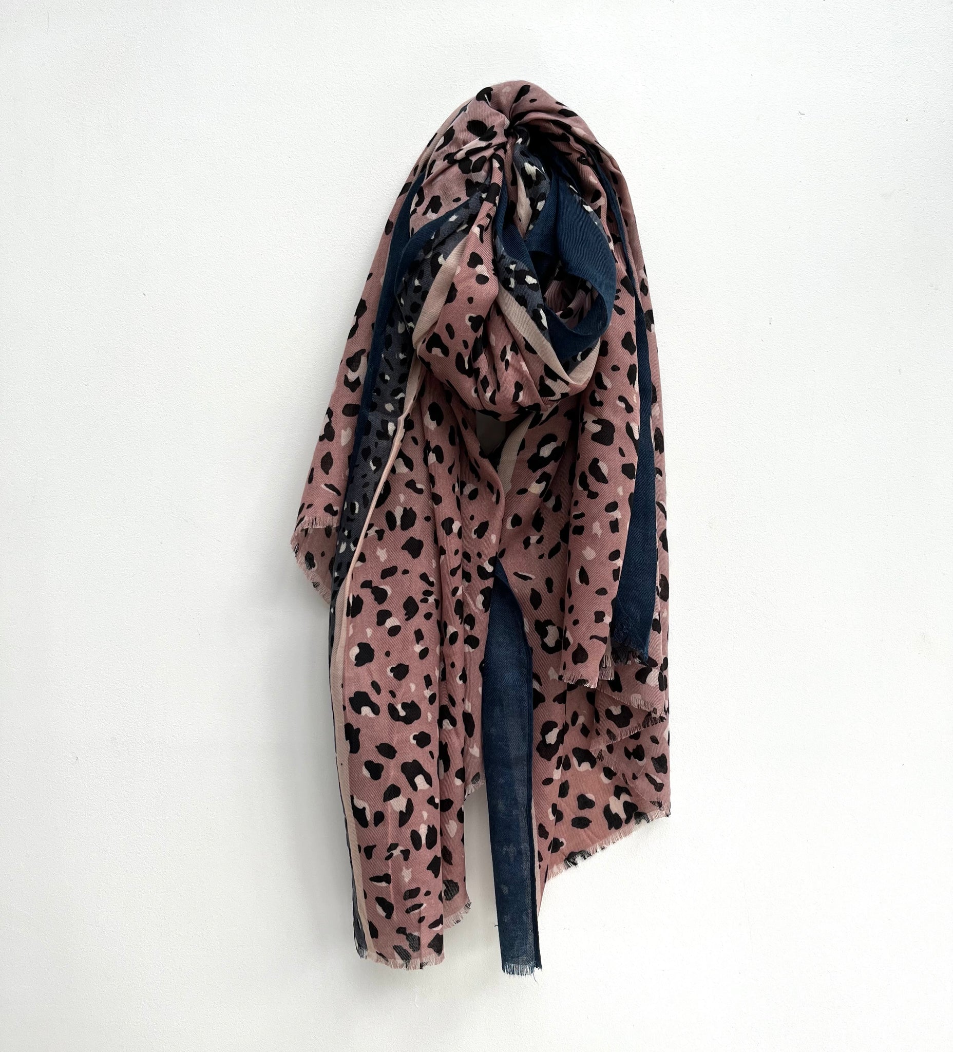 Blush and Navy Stripe Leopard Print Scarf