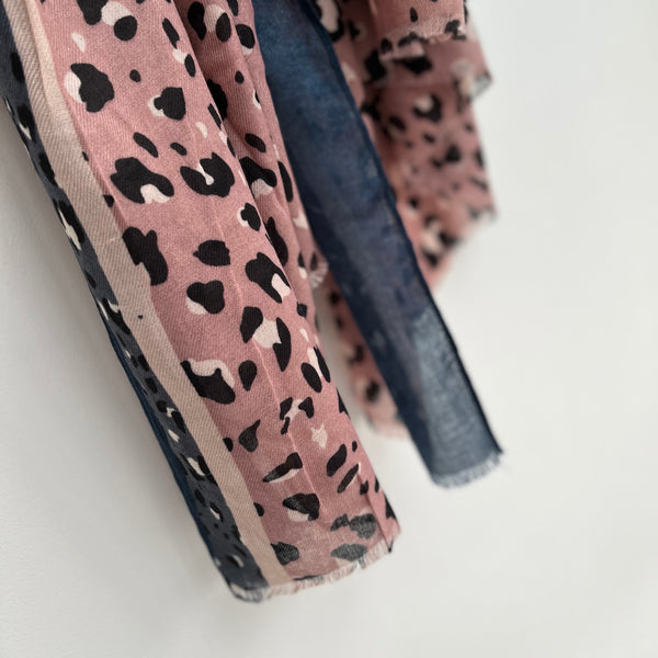 Blush and Navy Stripe Leopard Print Scarf