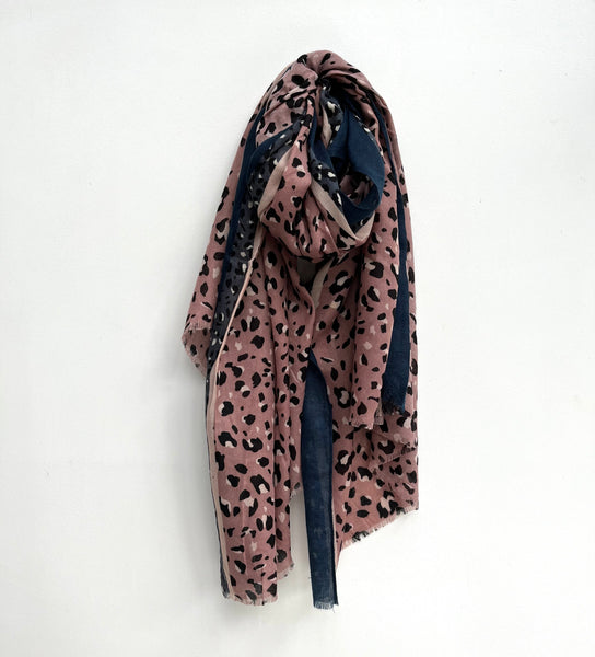 Blush and Navy Stripe Leopard Print Scarf