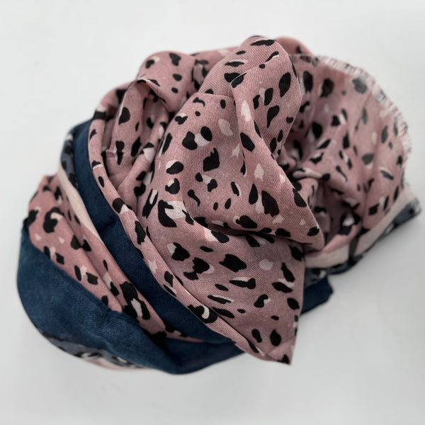 Blush and Navy Stripe Leopard Print Scarf