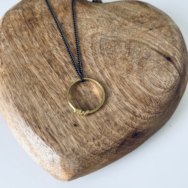 Brass Ribbon Hoop Pendant Necklace by Just Trade
