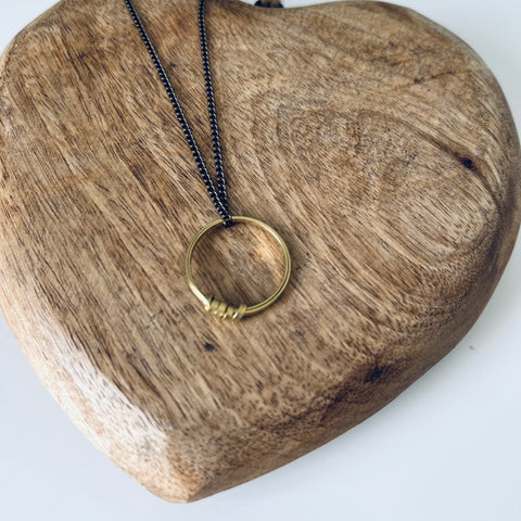 Brass Ribbon Hoop Pendant Necklace by Just Trade