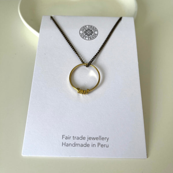Brass Ribbon Hoop Pendant Necklace by Just Trade