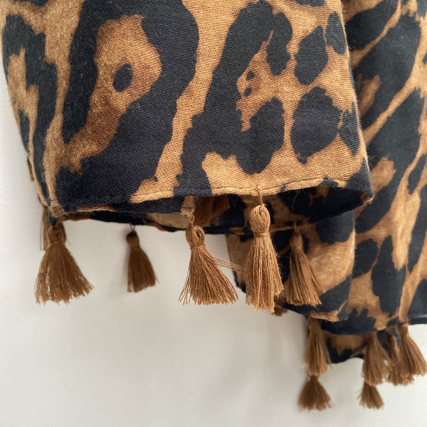 Classic Camel Leopard Print Scarf