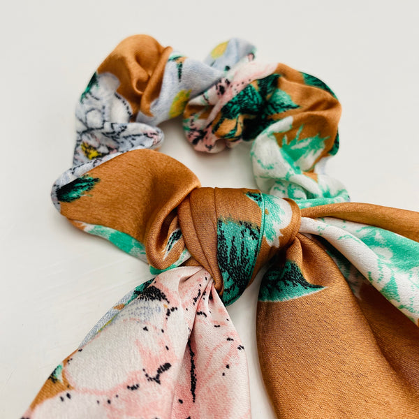 Caramel Floral Scarf Scrunchie