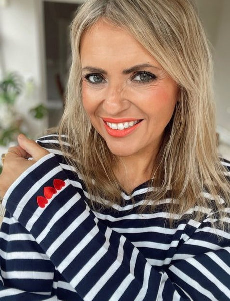 Carole M Beauty in Triple Heart Navy and White Breton 