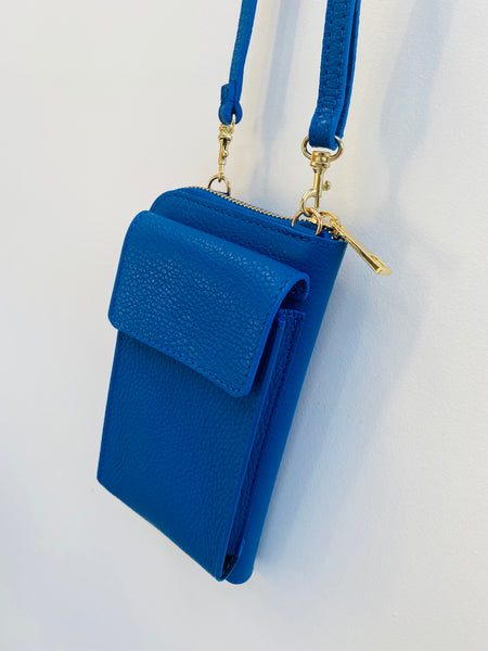 Cobalt Blue Leather Purse / Phone Crossbody