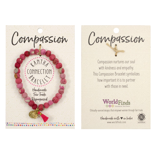 Pink Kantha Fabric Connection Bracelet - Compassion
