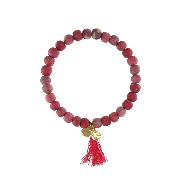 Pink Kantha Fabric Connection Bracelet - Compassion