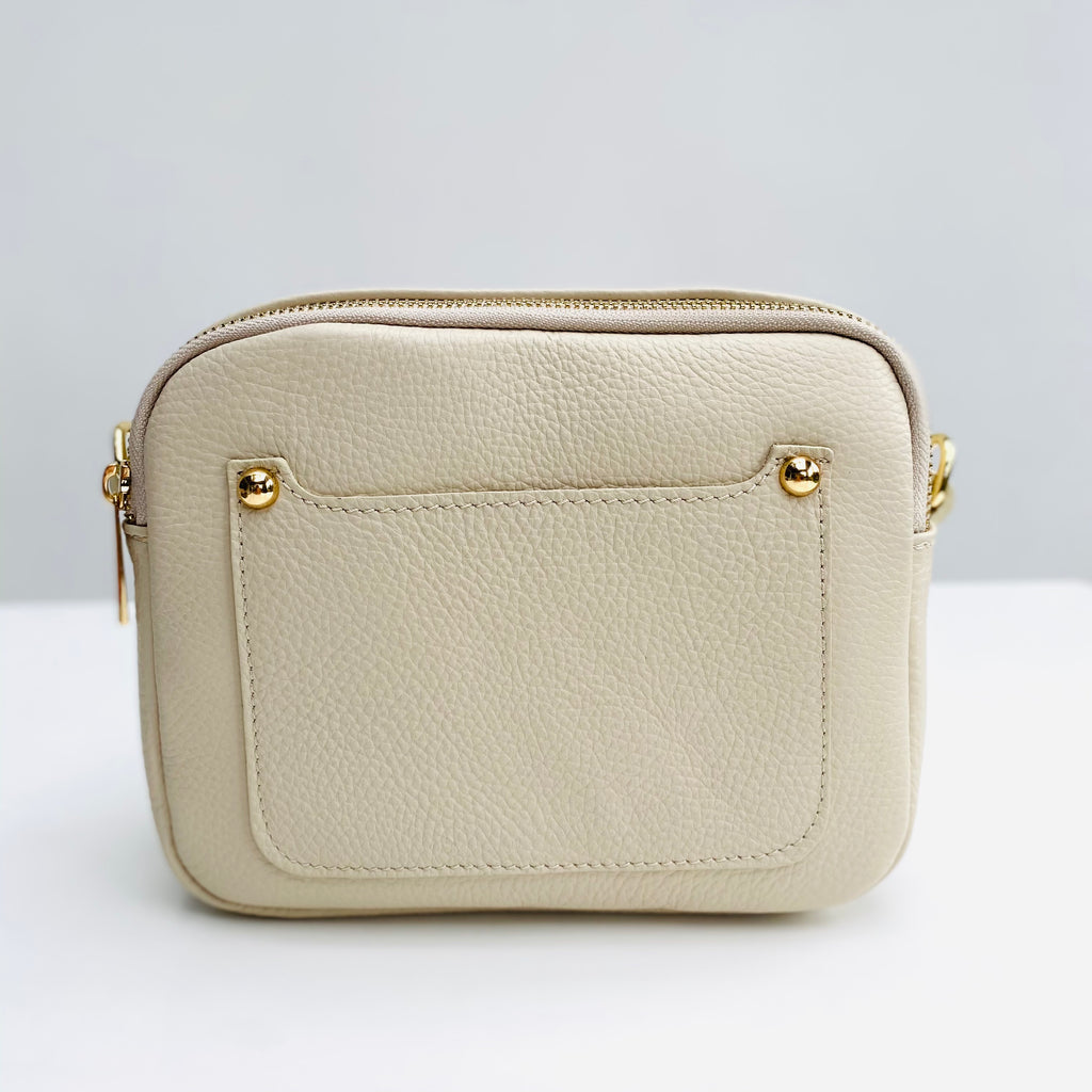 Cream Leather Double Zip Cross Body Bag Alice's Wonders UK