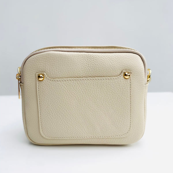Cream Leather Double Zip Cross Body Bag no strap