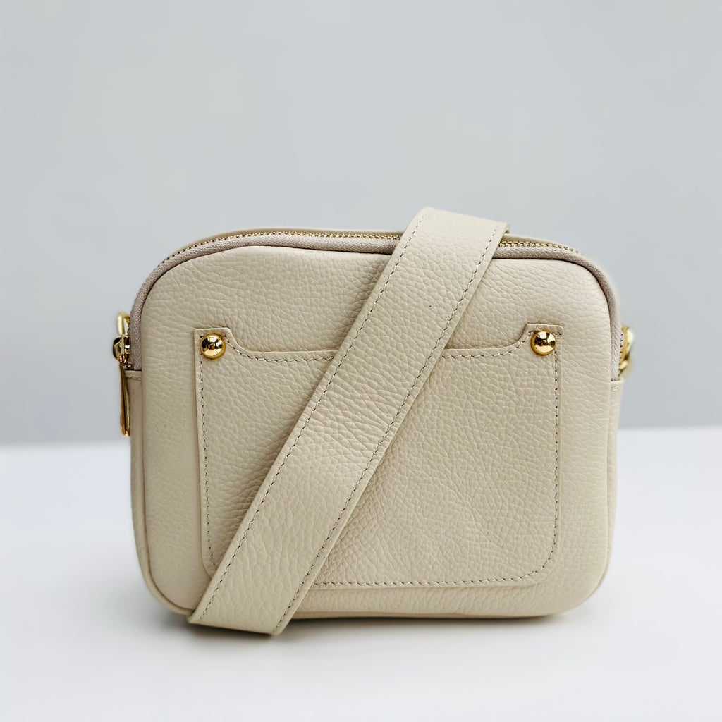 Cream Leather Double Zip Cross Body Bag Alice's Wonders UK