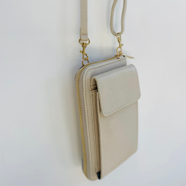 Cream Leather Purse / Phone Crossbody