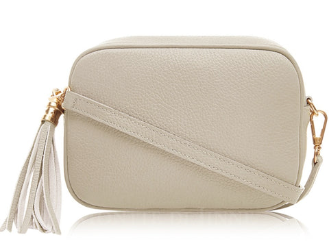 Cream Leather Tassel Cross Body Bag