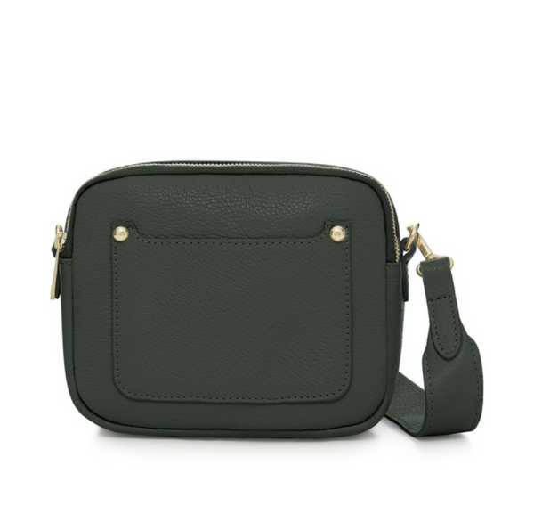 Dark Green Leather Double Zip Cross Body Bag