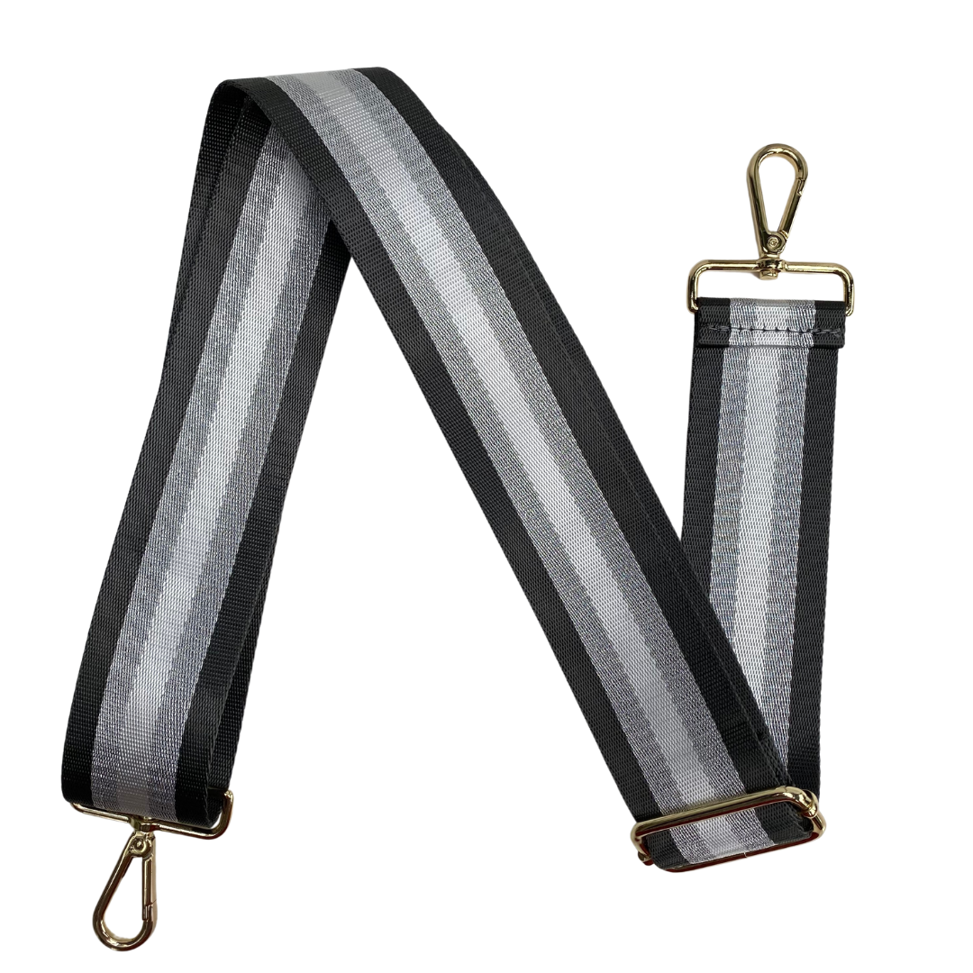 Dark Grey and Silver Stripe Bag Strap