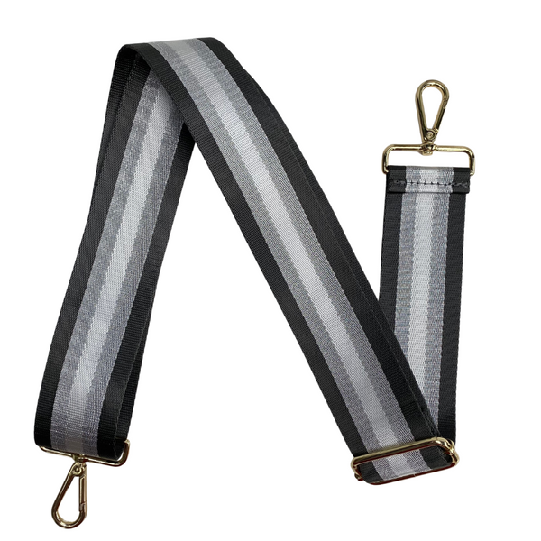 Dark Grey and Silver Stripe Bag Strap