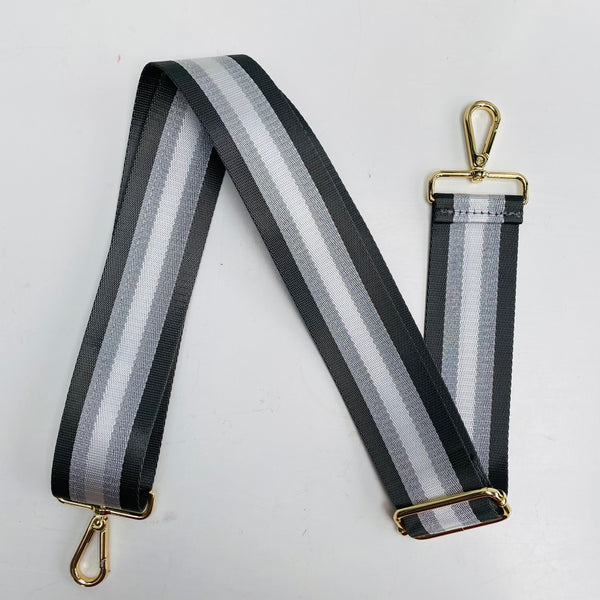 Dark Grey and Silver Stripe Bag Strap