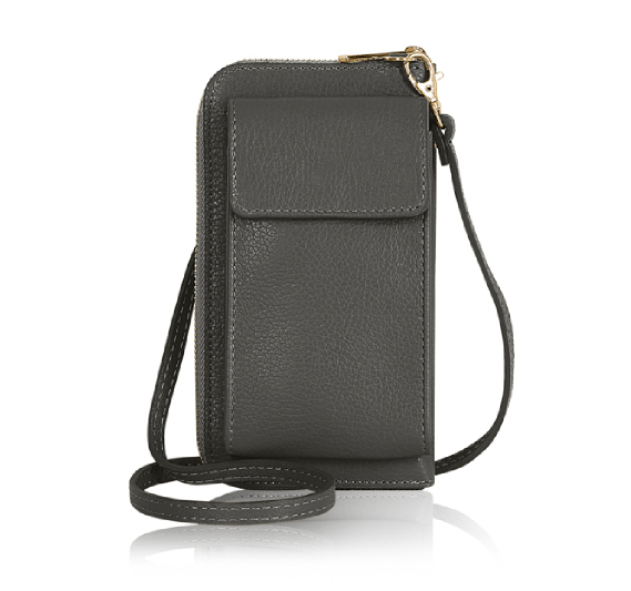 Dark Grey Leather Purse / Phone Crossbody