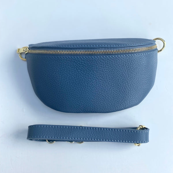 Denim Blue Leather Waist Crossbody Bag