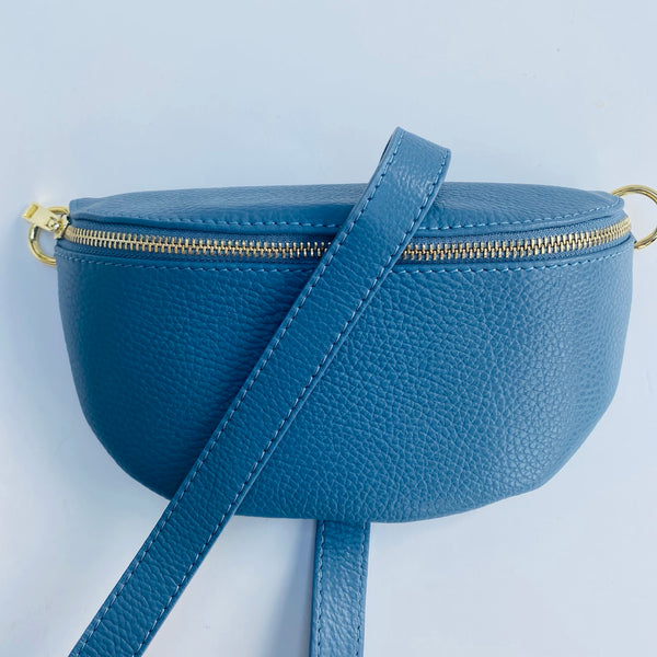 Denim Blue Leather Waist Crossbody Bag