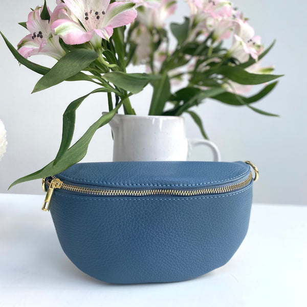 Denim Blue Leather Waist Crossbody Bag