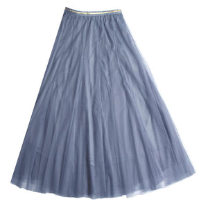 Denim Blue Tulle Midi Skirt with Gold Waistband from Last True Angel at Alice's Wonders