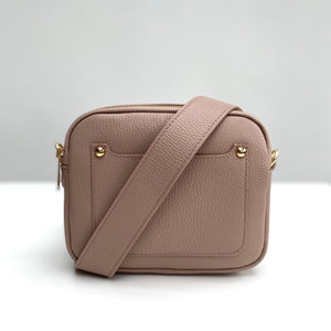 Dusky Pink Leather Double Zip Cross Body Bag strap