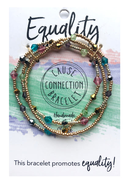 Pink, Teal and Gold Beaded Cause Bracelet - Equality