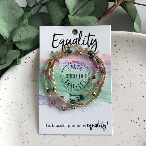 Pink, Teal and Gold Beaded Cause Bracelet - Equality