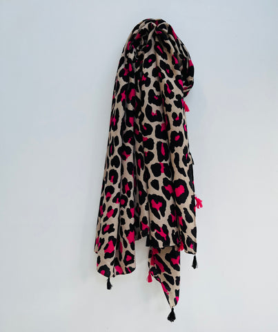 Fuchsia Pink and Black Leopard Print Scarf