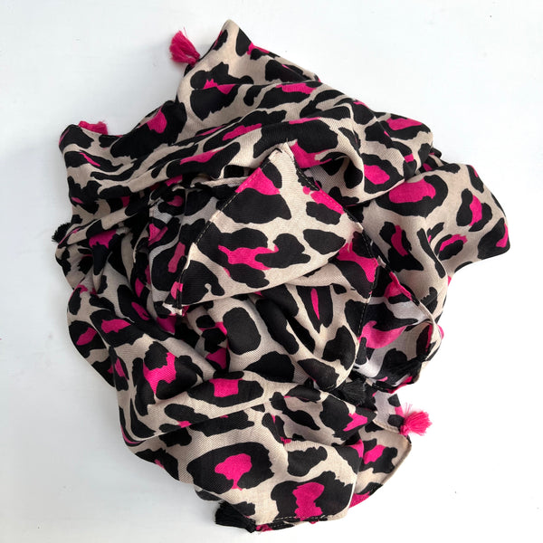 Fuchsia Pink and Black Leopard Print Scarf