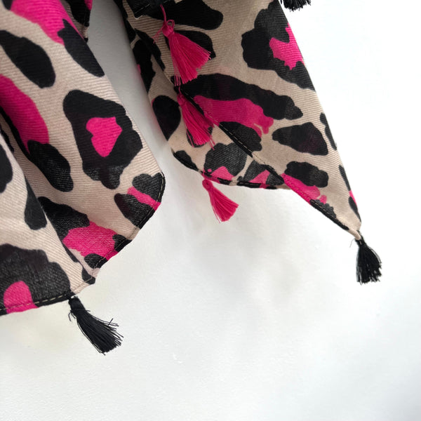Fuchsia Pink and Black Leopard Print Scarf