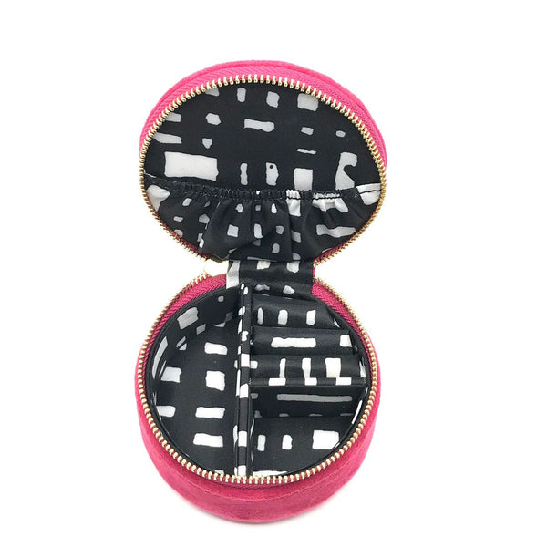 Fuchsia Pink Velvet Travel Jewellery Pot with Jewel Star Pin