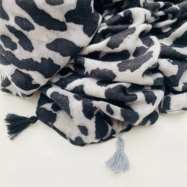 Grey and Black Leopard Print Scarf