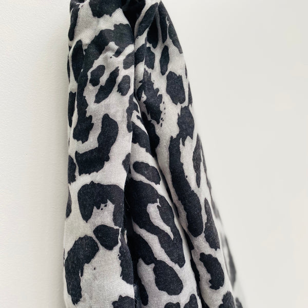 Grey and Black Leopard Print Scarf