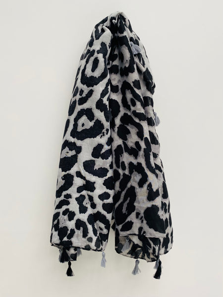 Grey and Black Leopard Print Scarf