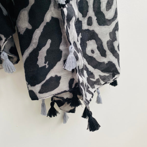Grey and Black Leopard Print Scarf