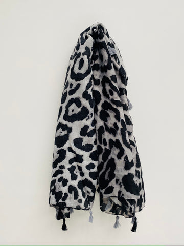 Grey and Black Leopard Print Scarf