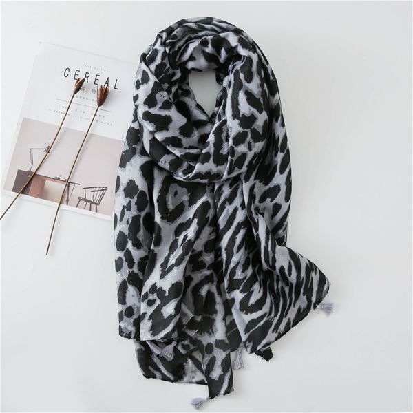 Grey and Black Leopard Print Scarf