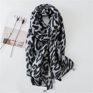 Grey and Black Leopard Print Scarf