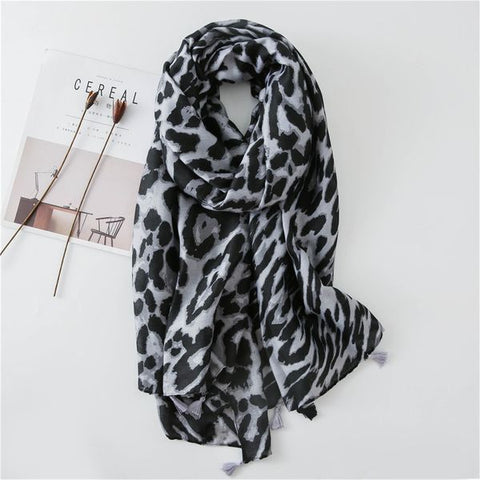 Grey and Black Leopard Print Scarf