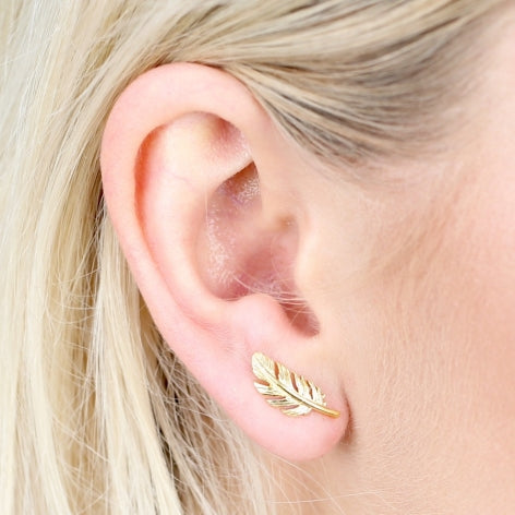 Gold Feather Stud Earrings