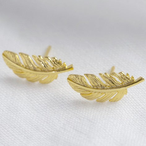 Gold Feather Stud Earrings