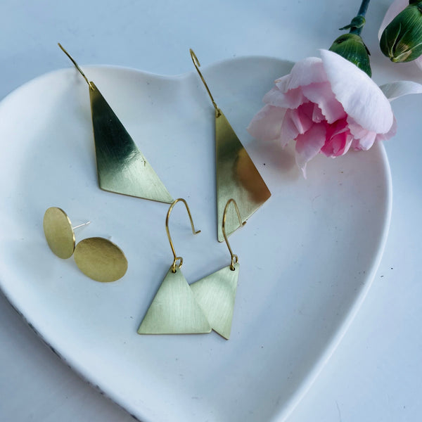 Geometric Triangle Brass Earrings