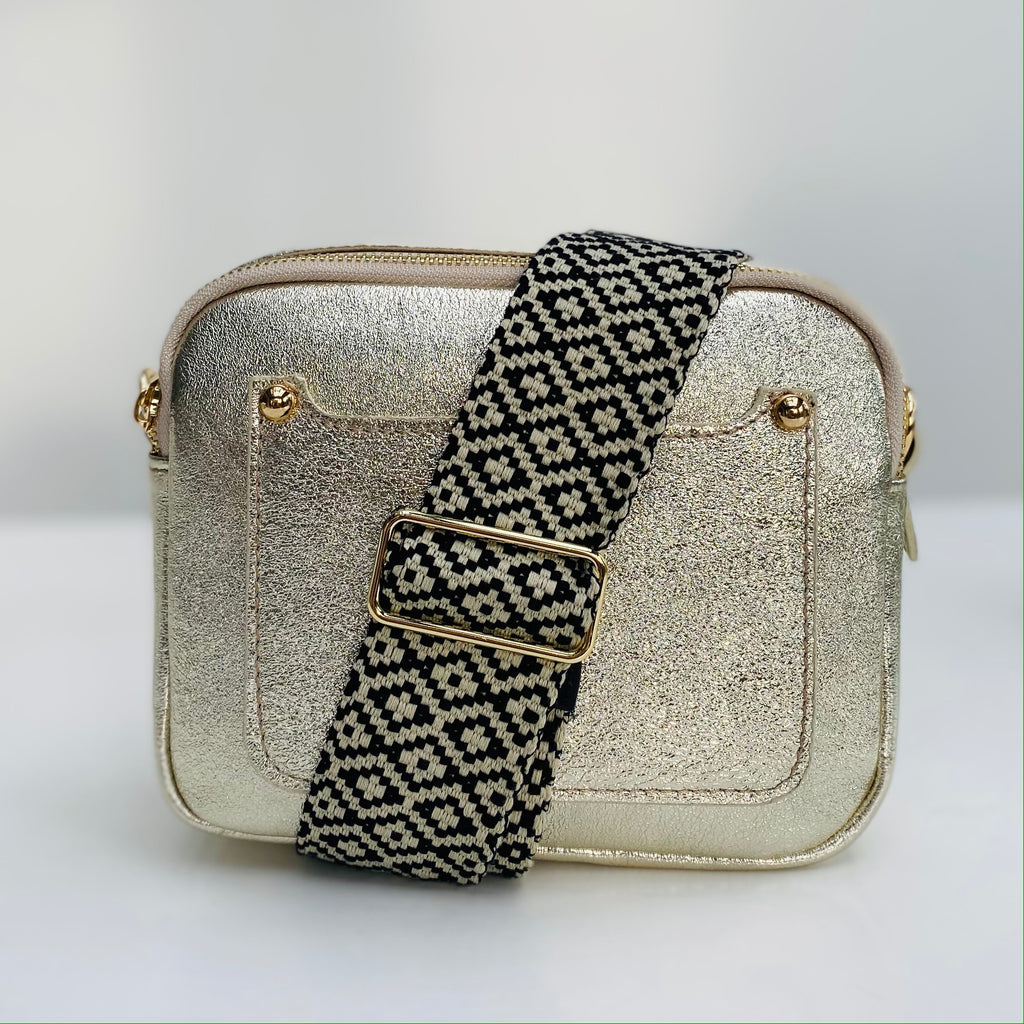 Gold Leather Double Zip Cross Body Bag – Alice's Wonders UK