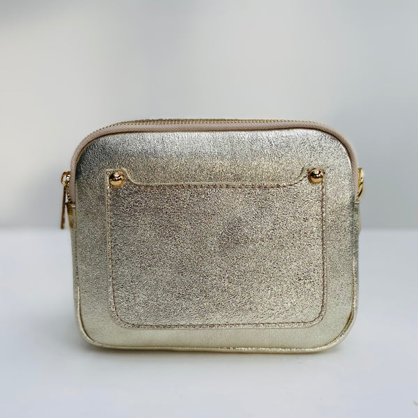 Gold Leather Double Zip Cross Body Bag