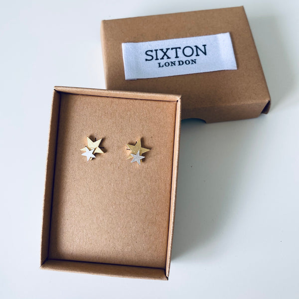 Gold and Silver Star Stud Earrings